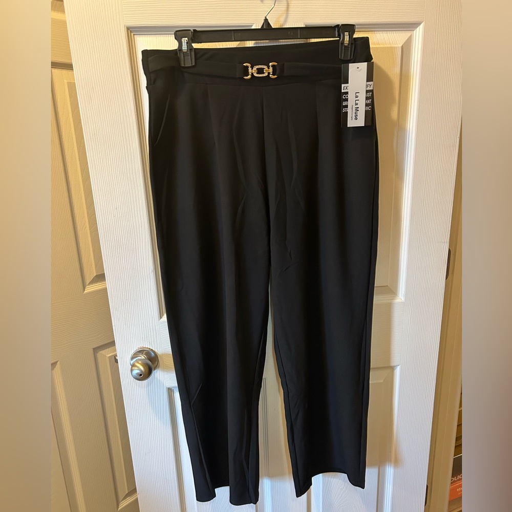 La La Muse 3X Black Pants Slacks Trousers w/Gold Accent on Waist NWT